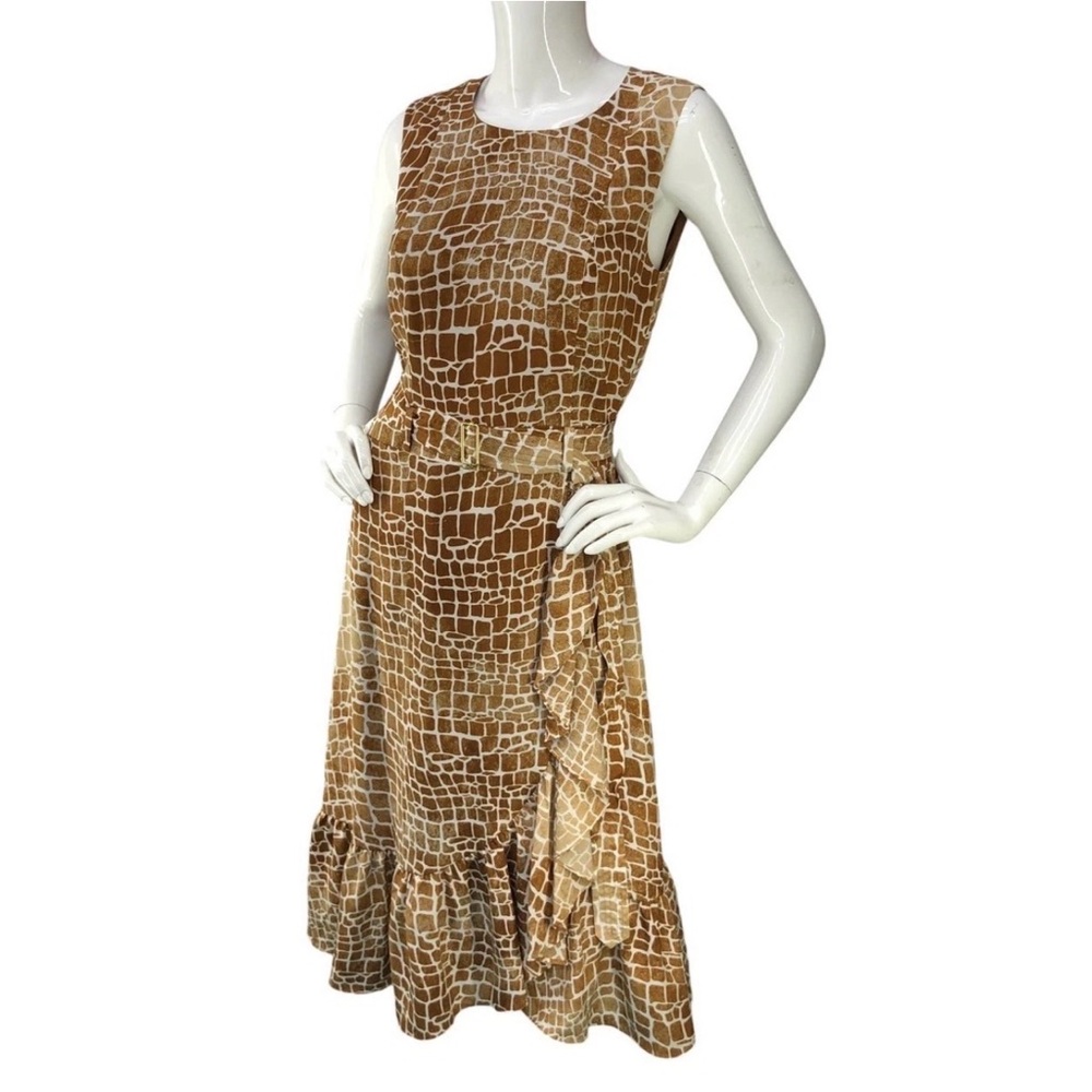 Calvin Klein Brown Giraffe-Print Sleeveless Midi Dress Size 10